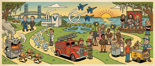 Jacksonville's notable inventions, including Burger King, Firehouse Subs, disposable contact lenses, the Blue Angels, and Southern Rock.