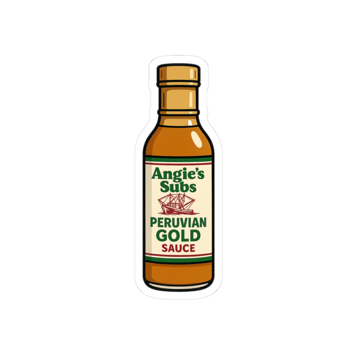 Peruvian Gold Sauce Sticker | Angie's Subs Kiss-Cut Vinyl Sticker | Get Yours Now | Jax Humor