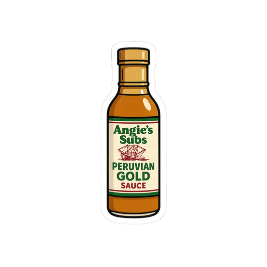 Peruvian Gold Sauce Sticker | Angie's Subs Kiss-Cut Vinyl Sticker | Get Yours Now | Jax Humor
